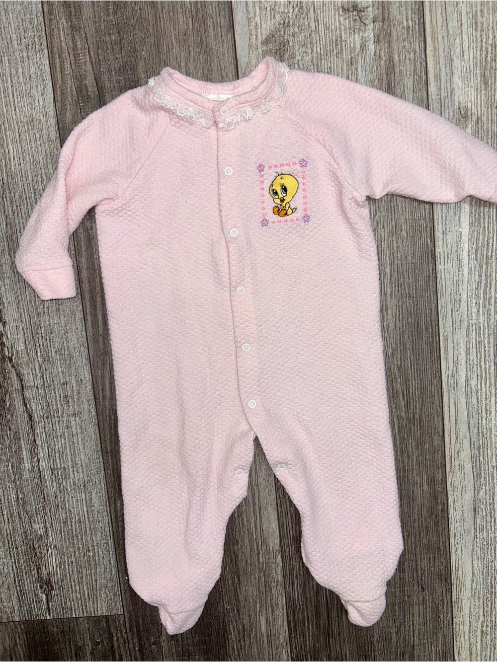 1998 Baby Looney Tunes Pink Tweety Character Footed One-Piece Sleeper 12 months